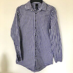 J. Ferrar Men's Purple Plaid Long Sleeve Button Up 100%Cotton Shirt, Slim Fit L